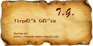 Tirpák Géza névjegykártya