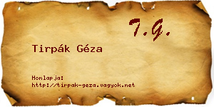 Tirpák Géza névjegykártya
